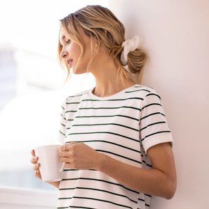 Cafe Society Black and Cream Striped Shirt Dress, Small